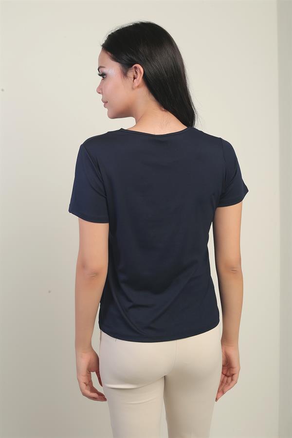 Women's V-Neck Short-Sleeve Blouse with Slit