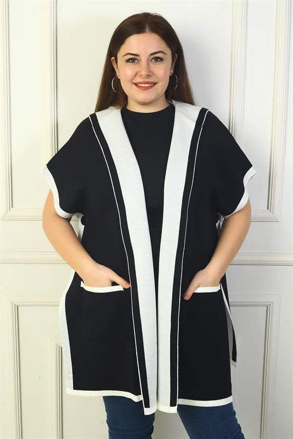 Poncho à capuche grande taille pour femme, avec bouton latéral et dos à motifs