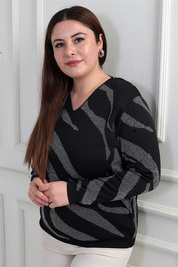 Chemisier grande taille à col en V et motif zèbre pailleté