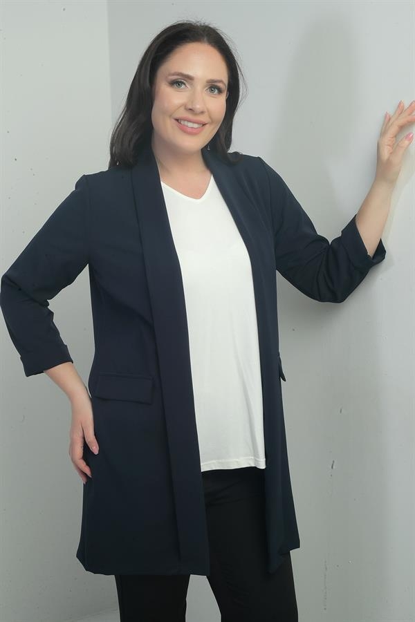 Shawl Collar Fake Pocket Lycra Max Long Jacket