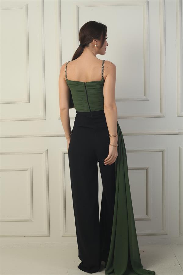Women's Strappy Jumpsuit with Beaded Details and Chiffon Crepe Top