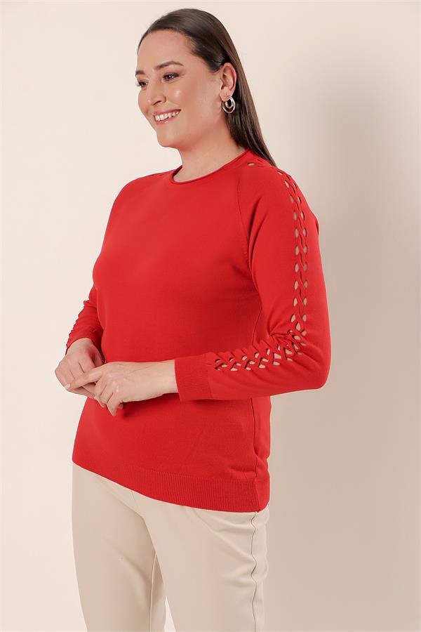 Plus Size Acrylic Sweater with Sleeve Detail