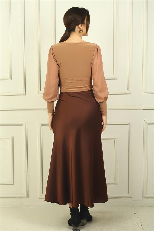 Jupe longue en satin pour femme avec taille élastique