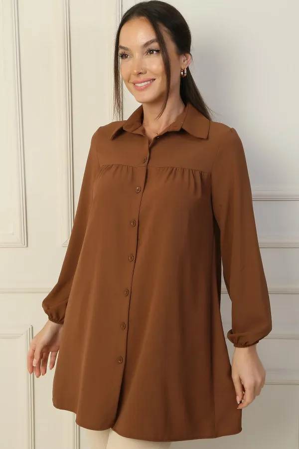 Önü Roba Büzgülü Gömlek