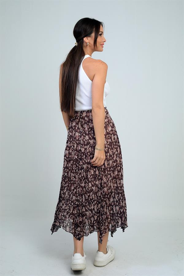 Jupe triangle midi fleurie doublée à taille élastique pour femme