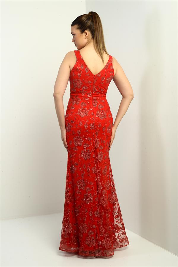 Kadın Kalın Askılı Astarlı Tül Gritter Uzun Abiye Elbise