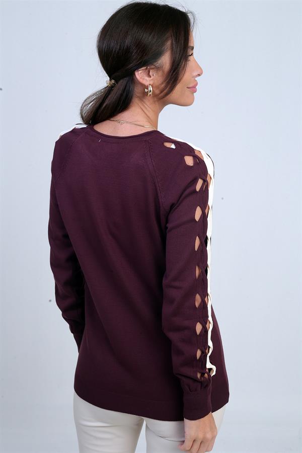 Kadın Kolu Şerit Dekolteli Triko Bluz