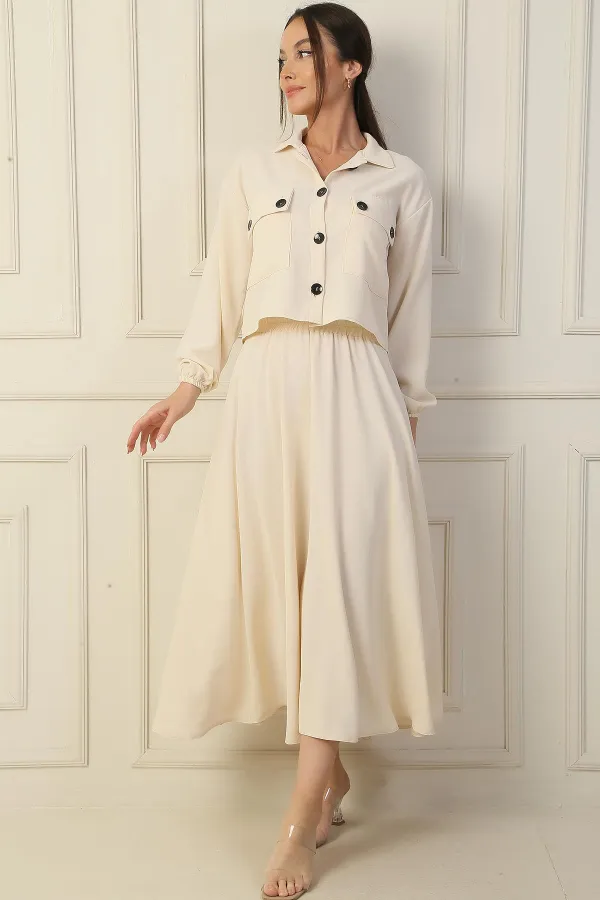 Ensemble 2 pièces : chemise à double poche et jupe Arya à taille élastique