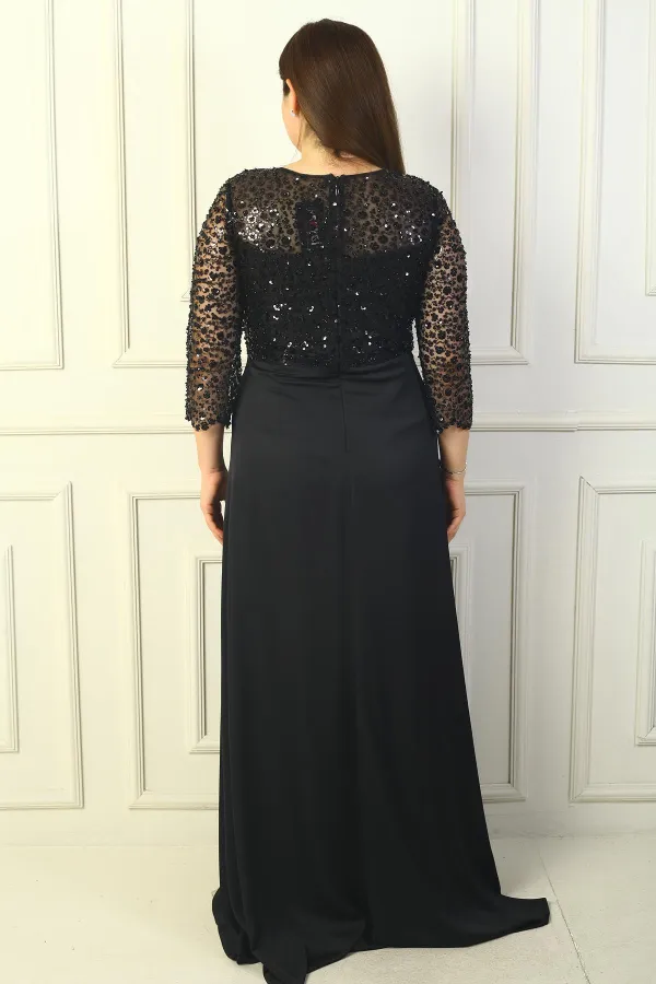 Kadın Çiçekli Altı Saten Üstü Gritel Astarlı Büyük Beden Uzun Elbise