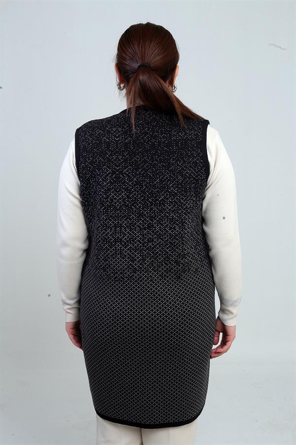 Gilet long en maille à poches, motif mini, fermeture à 3 boutons, grande taille, pour femme