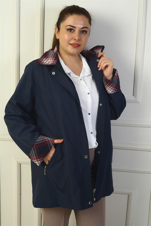 TRENCH-COAT DOUBLÉ À CAPUCHE AMOVIBLE GRANDE TAILLE AVEC BOUTONS-PRESSION MANTEAU BONDITE