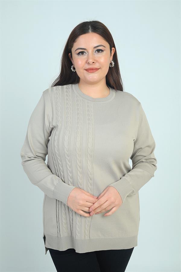 Kadın Tek Taraf Saç Örgülü Büyük Beden Likralı Tunik Bluz