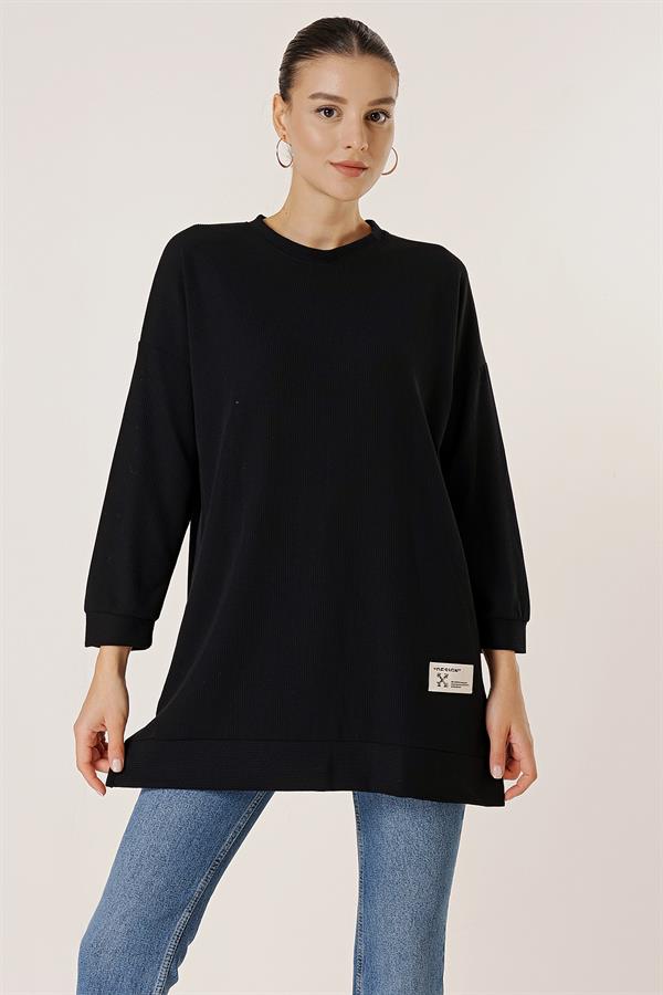 Yanları Yırtmaçlı Örme Tunik Bluz