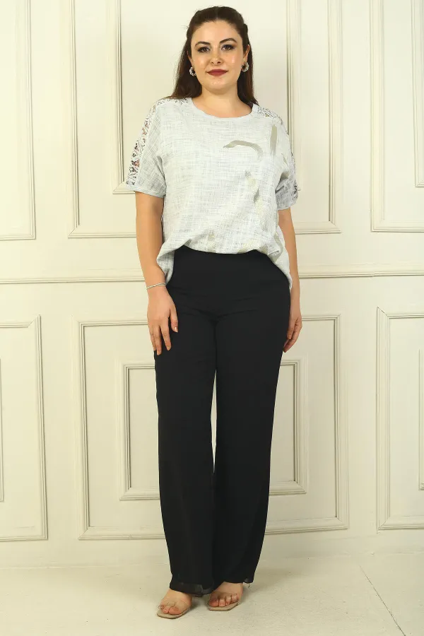 Pantalon en mousseline grande taille avec taille élastique et doublure