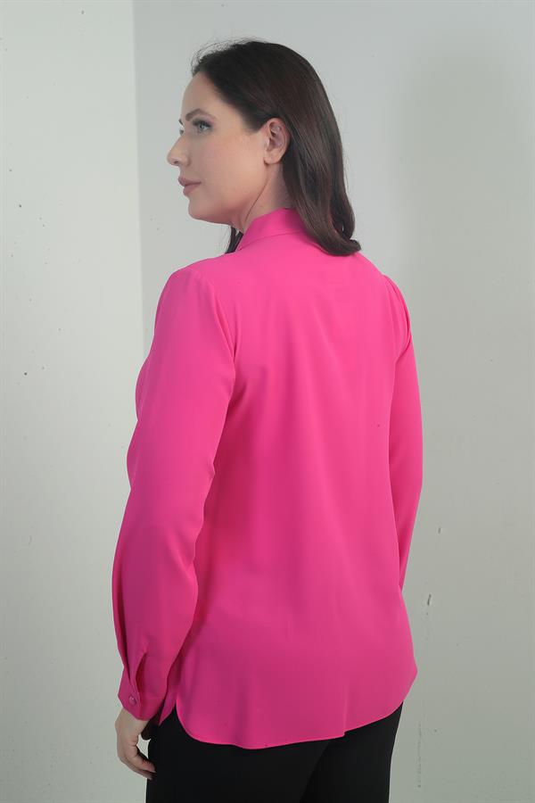 Women's V-Neck Scarf-Style Crepe Satin Plus Size Blouse