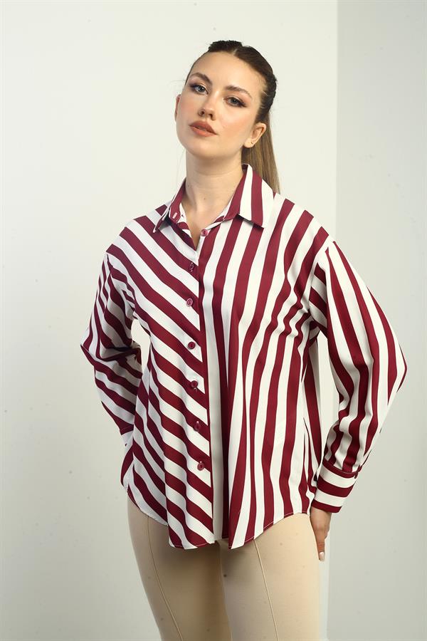 Women's Asymmetrical Striped Pattern Long Sleeve Shirt