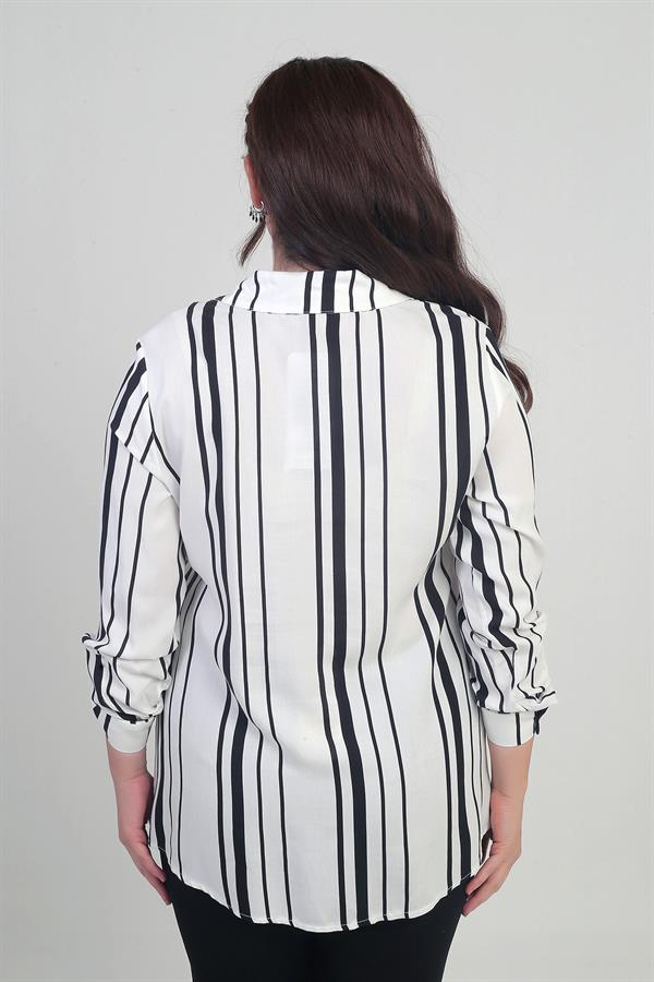 Chemise grande taille pour femme avec manches retroussables et rayures verticales