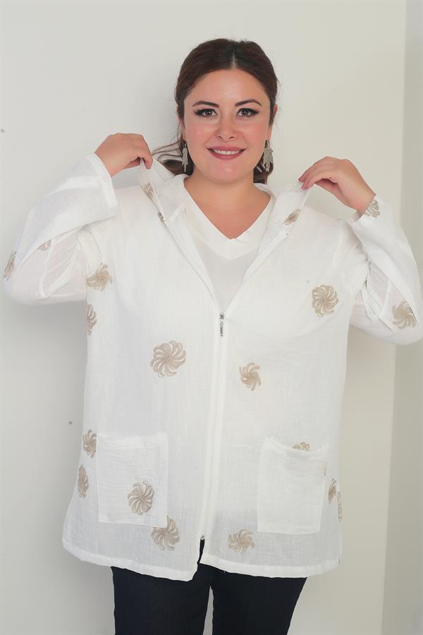 Veste à capuche avec poches plaquées, broderie spirale pailletée, délavée, fermeture éclair, grandes tailles