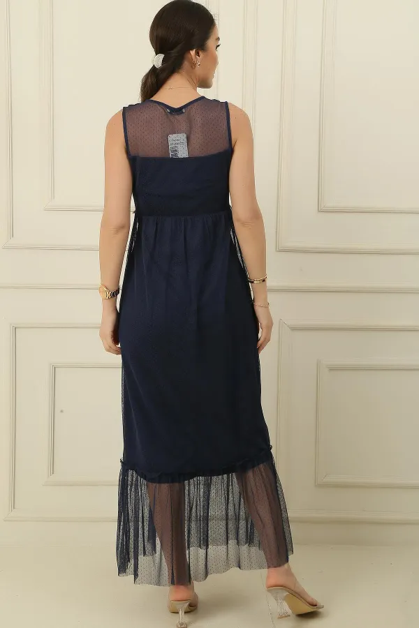 Butterfly Detail Lined Midi Length Tulle Dress