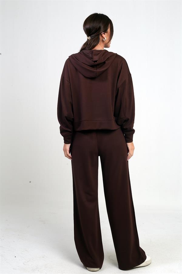 Ensemble Osyho 2 pièces pour femme : cardigan à capuche zippé, pantalon palazzo à poche et taille élastique