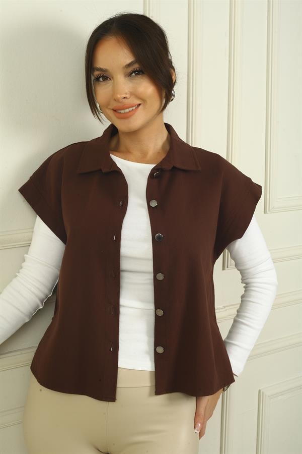 Women's Dropped Sleeve Vest with Side Laces and Metal Buttons at the Front