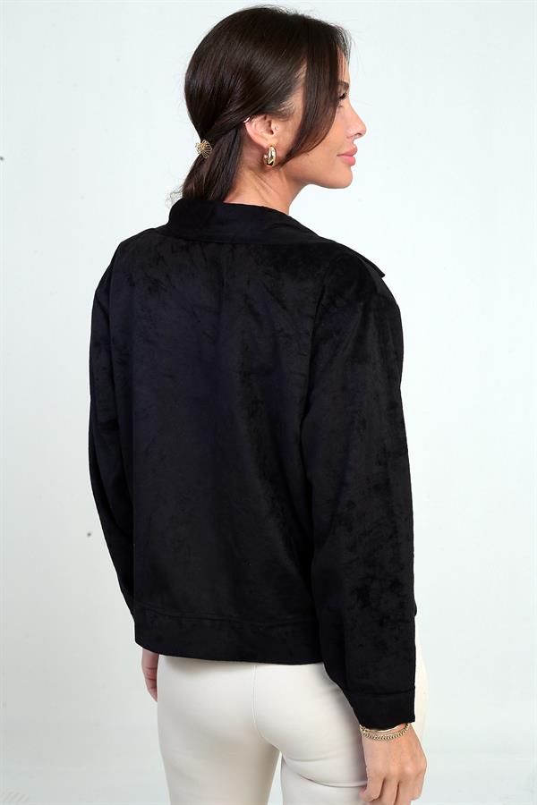 Manteau en daim pour femme avec poche et fermeture éclair sur le devant