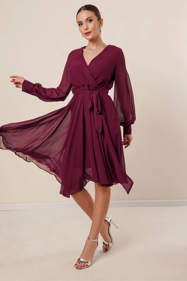 Robe en mousseline doublée à manches longues et à double boutonnage