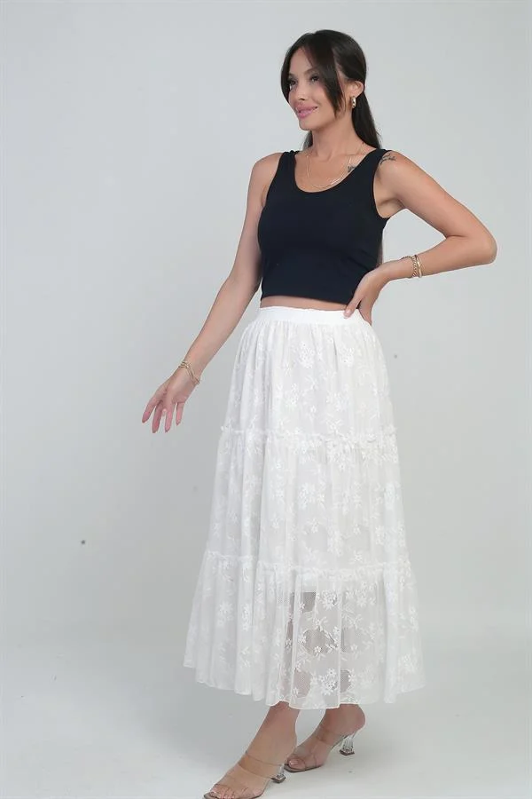 Jupe courte en tulle fleuri doublée à taille élastique pour femme