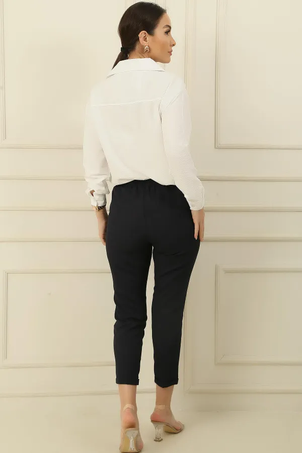 Beli Lastikli Önü Cepli Tek Pile Dar Paça Geniş Beden Aralıklı Pantolon