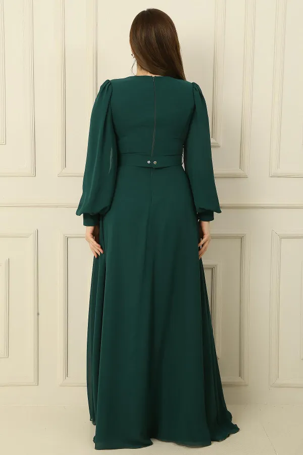 Robe longue hijab grande taille doublée avec col croisé et ceinture