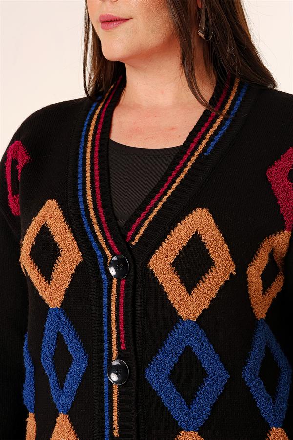 Oversize Havlu Baklava Desen Uzun Triko Hırka