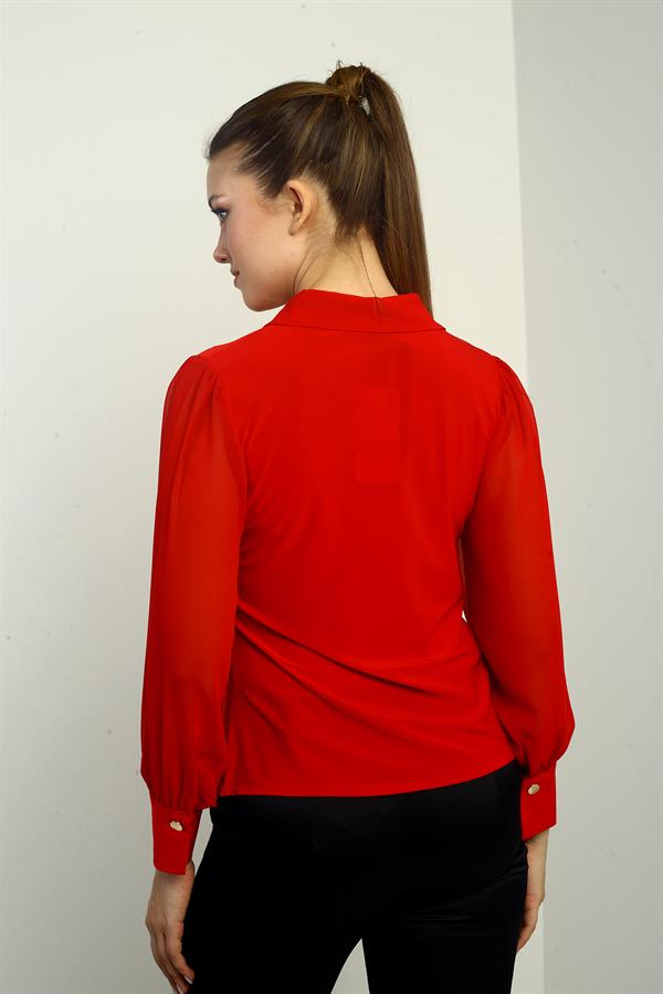 Chemise à manches longues en mousseline boutonnée sur le devant pour femme