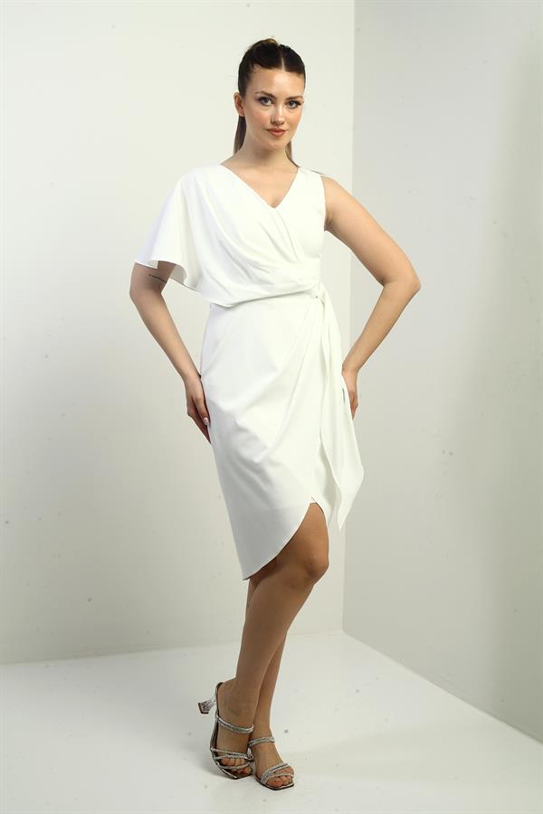 Robe courte en satin Kimona à une épaule pour femme, avec fronces latérales et doublure