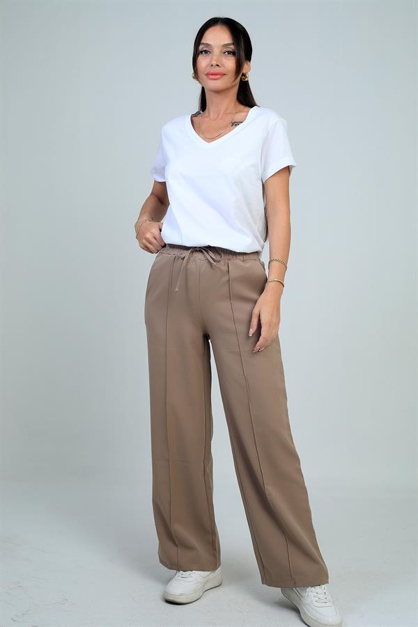 Pantalon palazzo pour femme avec taille élastique, cordon de serrage et poches latérales