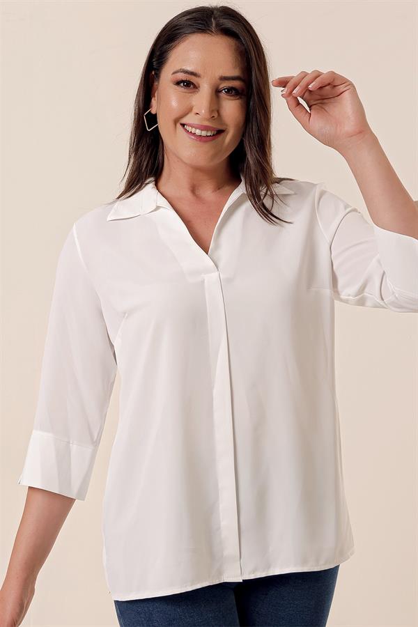 Polo Yaka  Çeyrek Kol Büyük Beden Bluz