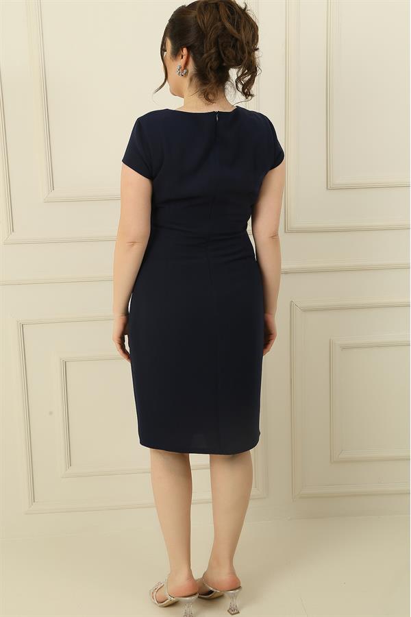 Women's Plus Size Crepe Dress with Rhinestone Embellishment, Lined Front, and Gathered Detail