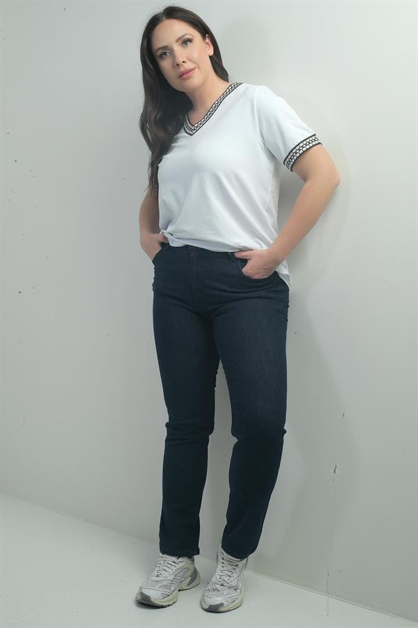 Jean taille haute à jambes droites en lycra pour femme, grandes tailles