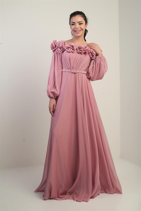 Robe longue en mousseline doublée, ceinturée, à encolure Madonna et imprimé floral pour femme