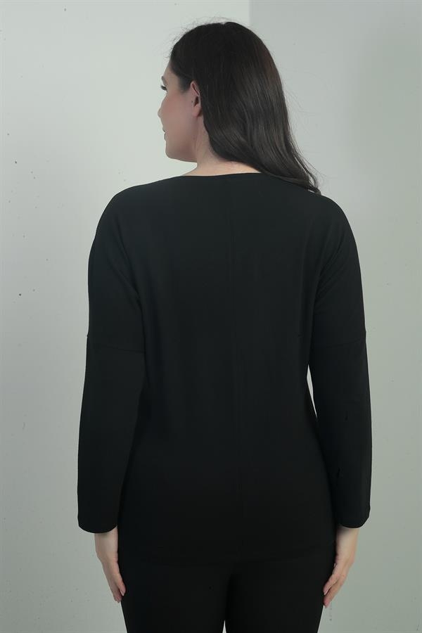 Kadın Taşlı Kanat Model Likralı Çilek Büyük Beden Bluz