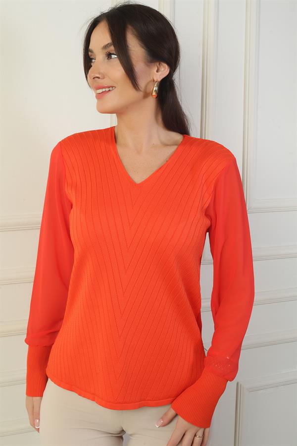 Pull sans manches en mousseline à col en V pour femme