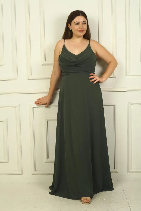 Robe longue en mousseline de soie grande taille pour femme, drapée sur le devant, avec bretelles en corde et doublure