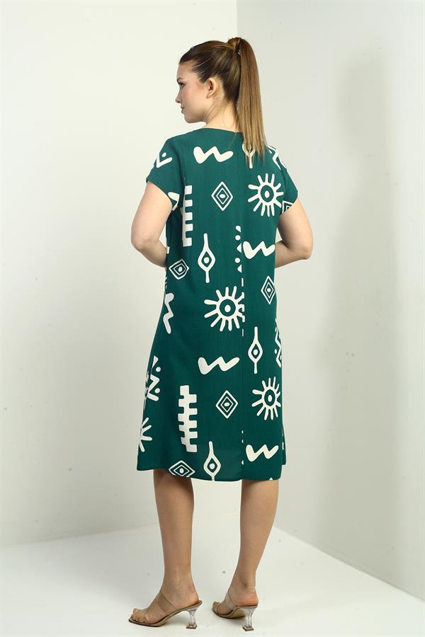 Oversize Dress with Ethnic Pattern and Collar