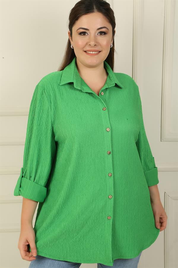 Kol Katlamalı Gofre Büyük Beden Gömlek