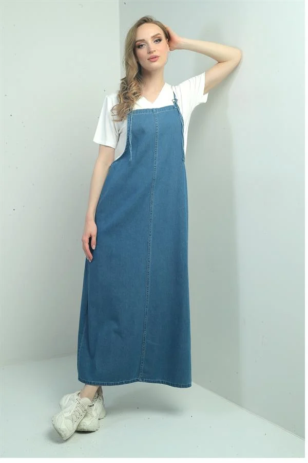 Gilet long en jean à fines bretelles pour femme