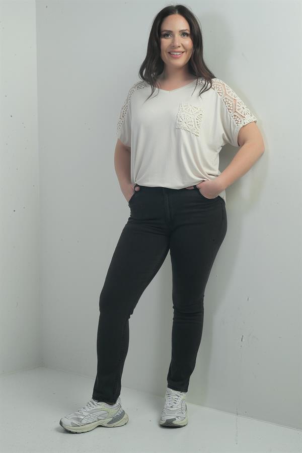 Jean taille haute à jambes droites en lycra pour femme, grandes tailles