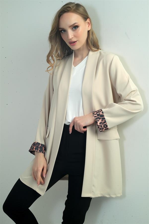 Women's Shawl Collar Leopard Printed Long Sleeve Lycra Jacket