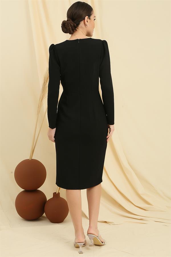 Robe portefeuille asymétrique à col asymétrique, ornée de perles et partiellement doublée