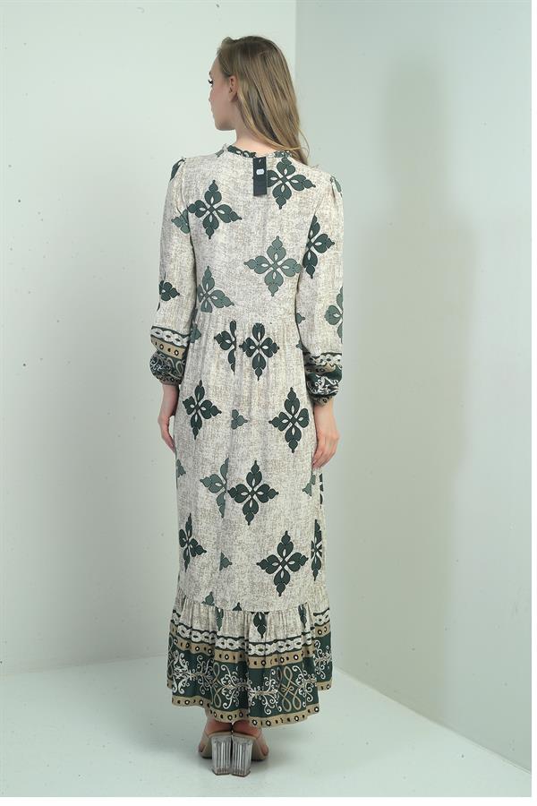 Robe longue hijab pour femme avec motif ethnique et décolleté