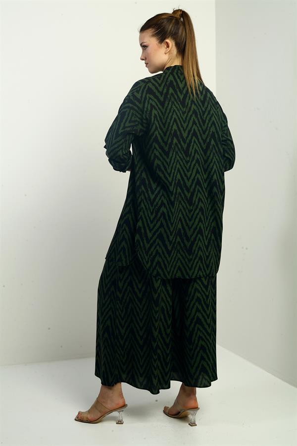 Women's Side Slit Tunic Shirt, Elastic Waist Palazzo Pants, Zigzag Pattern Oversize 2-Piece Set
