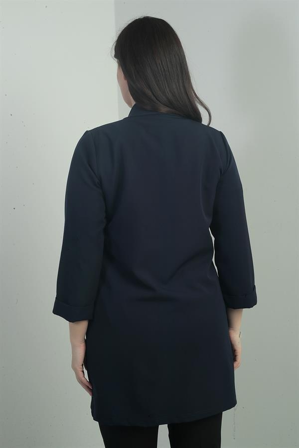 Shawl Collar Fake Pocket Lycra Max Long Jacket